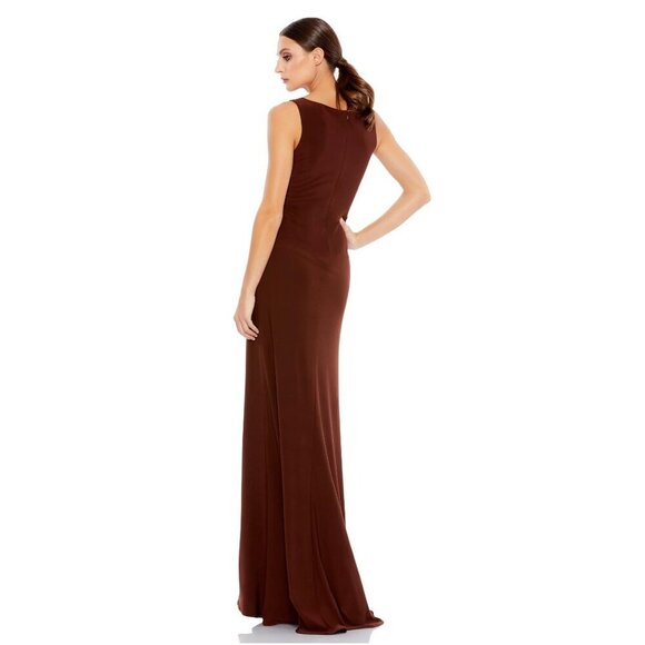 NWT Ieena for Mac Duggal Sleeveless Evening Slit Maxi Dress 8 Chocolate #8067 - Picture 2 of 10